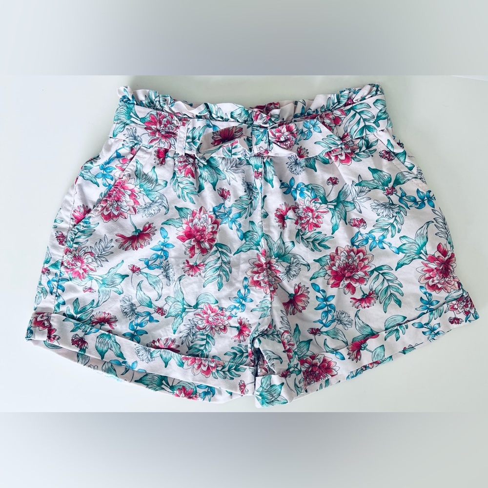 Janie and Jack girls floral print paperbag waist shorts 6